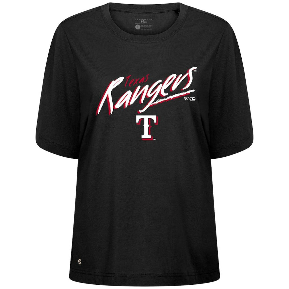 Texas Rangers Levelwear Women's Bloom Sizzle T-Shirt - Black T-shirts