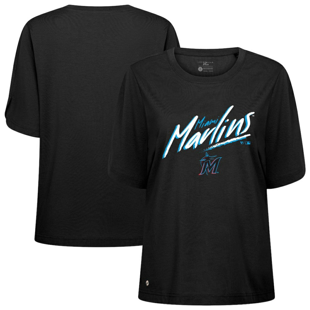Miami Marlins Levelwear Women's Bloom Sizzle T-Shirt - Black T-shirts