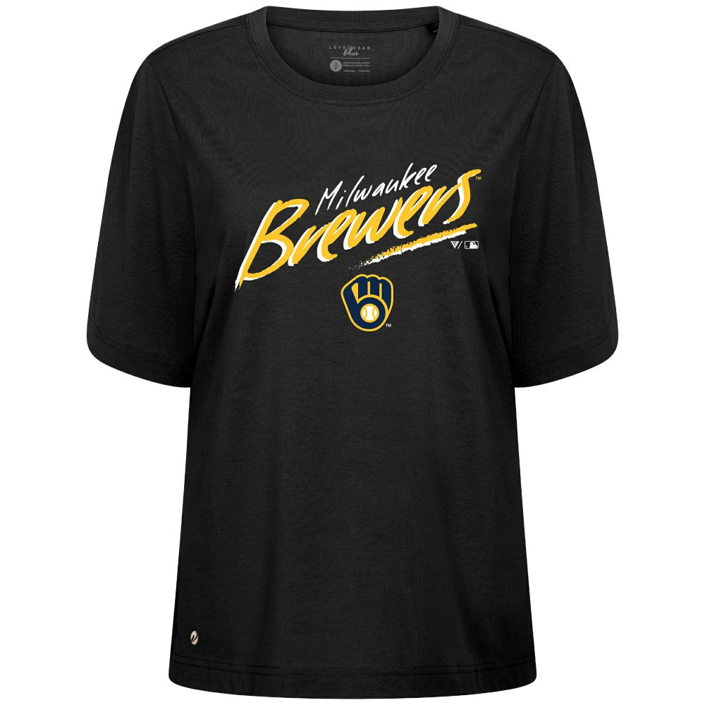Milwaukee Brewers Levelwear Women's Bloom Sizzle T-Shirt - Black T-shirts