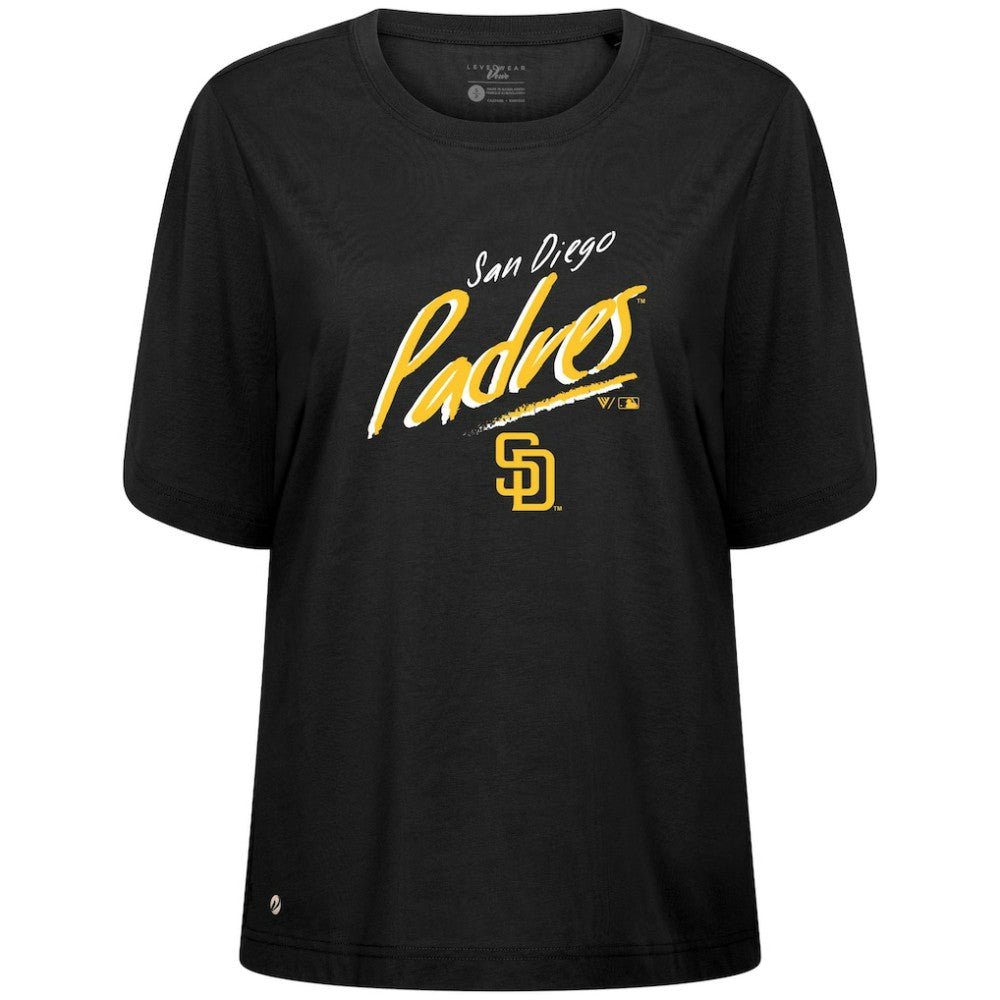 San Diego Padres Levelwear Women's Bloom Sizzle T-Shirt - Black T-shirts