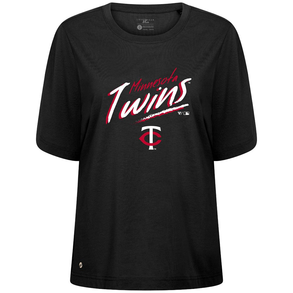 Minnesota Twins Levelwear Women's Bloom Sizzle T-Shirt - Black T-shirts