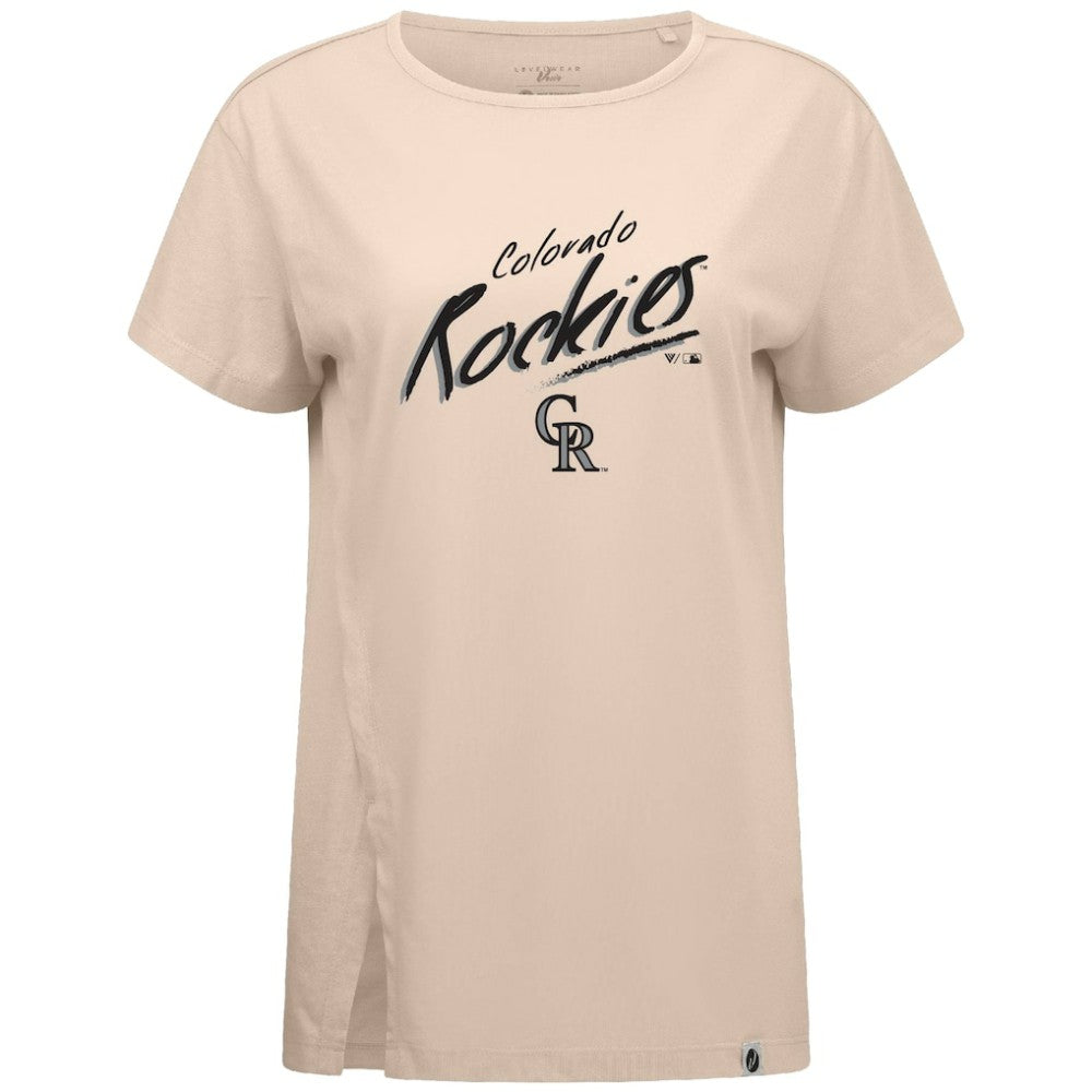 Colorado Rockies Levelwear Women's Influx Sizzle T-Shirt - Khaki T-shirts