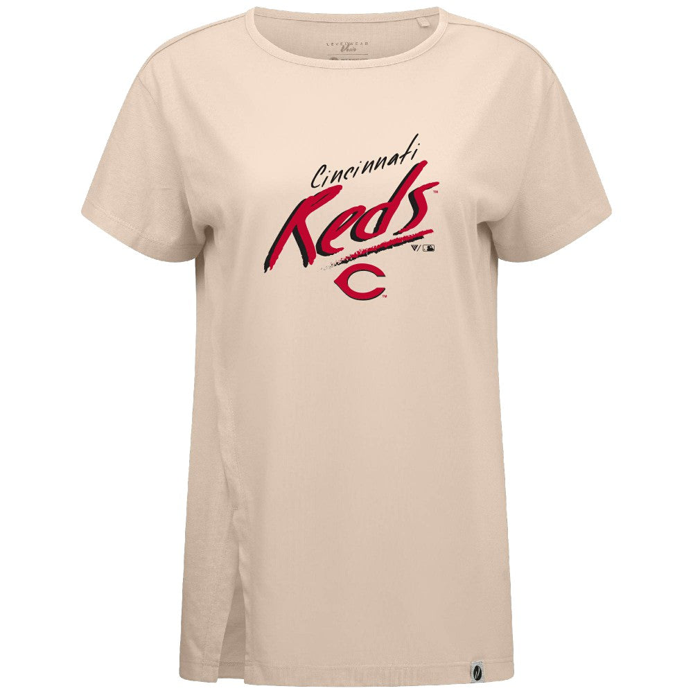 Cincinnati Reds Levelwear Women's Influx Sizzle T-Shirt - Khaki T-shirts