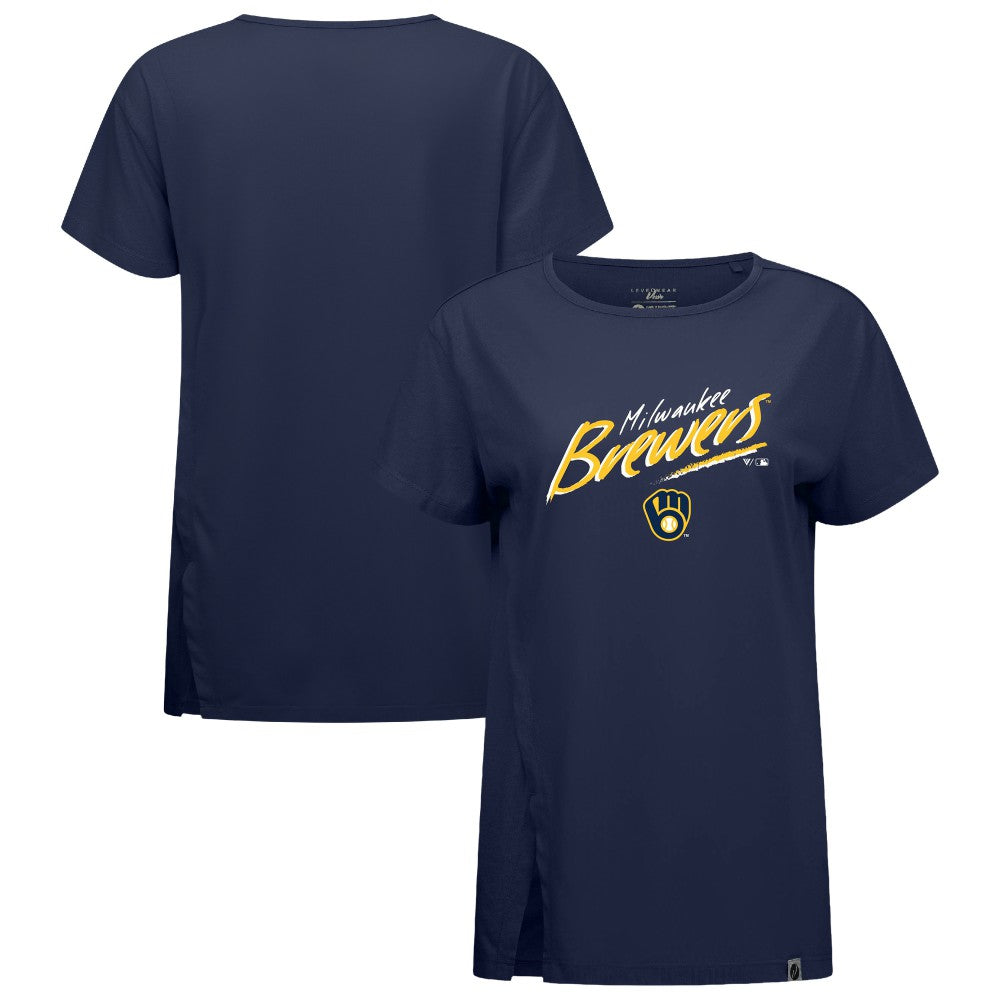 Milwaukee Brewers Levelwear Women's Influx Sizzle T-Shirt - Navy T-shirts