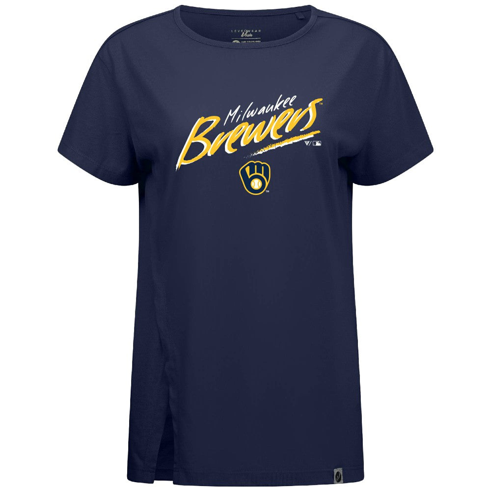 Milwaukee Brewers Levelwear Women's Influx Sizzle T-Shirt - Navy T-shirts