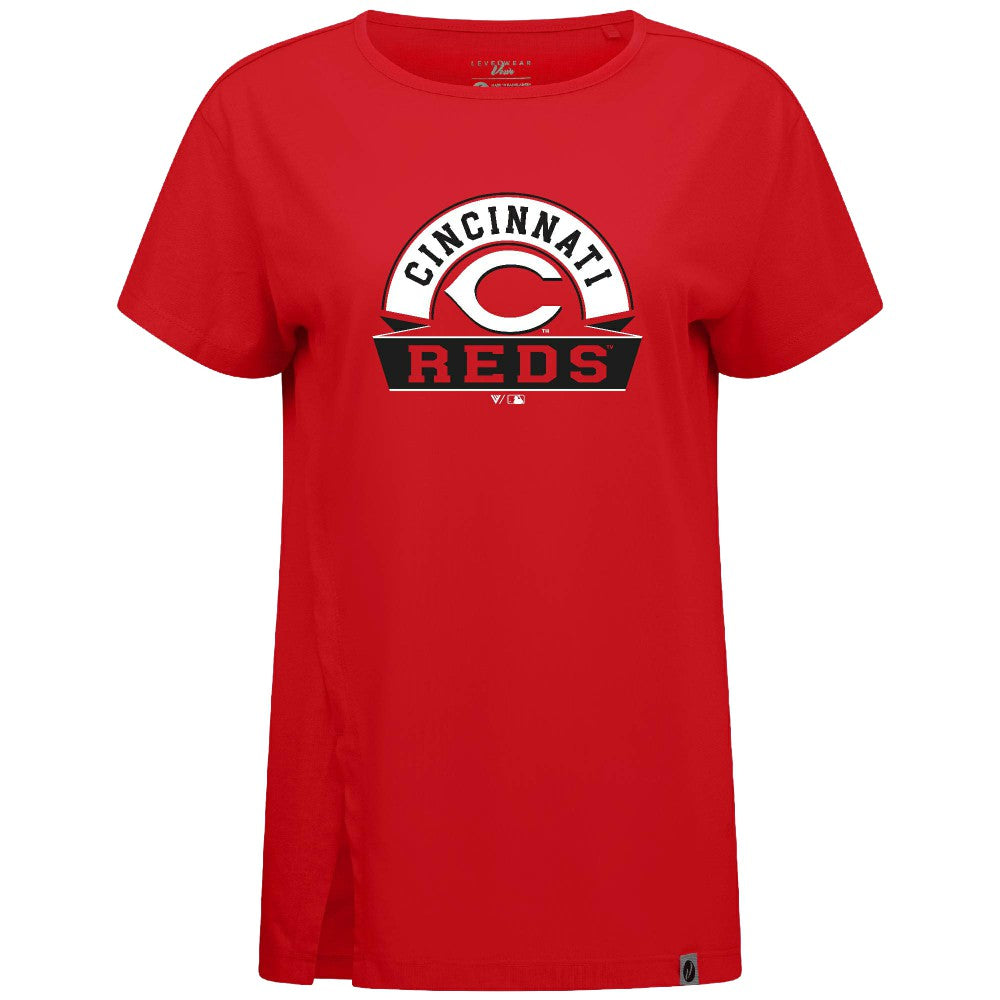 Cincinnati Reds Levelwear Women's Influx Banner Arch T-Shirt - Red T-shirts