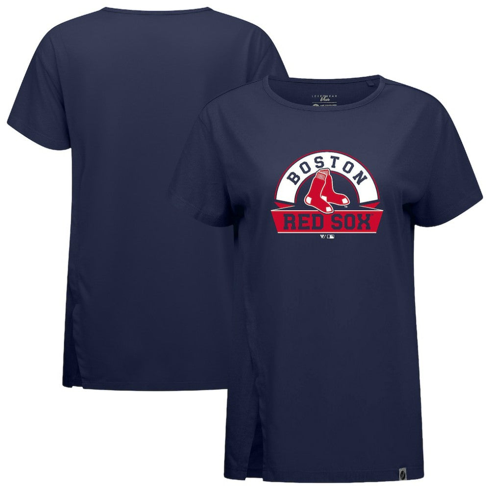 Boston Red Sox Levelwear Women's Influx Banner Arch T-Shirt - Navy T-shirts