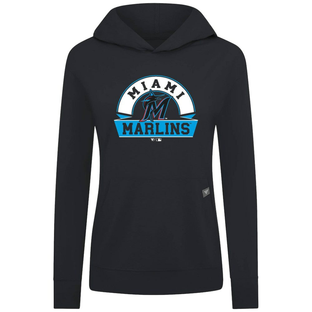 Miami Marlins Levelwear Women's Relay Banner Arch Long Sleeve T-Shirt Hoodie - Black Hoodies