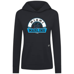 Miami Marlins Levelwear Women's Relay Banner Arch Long Sleeve T-Shirt Hoodie - Black Hoodies