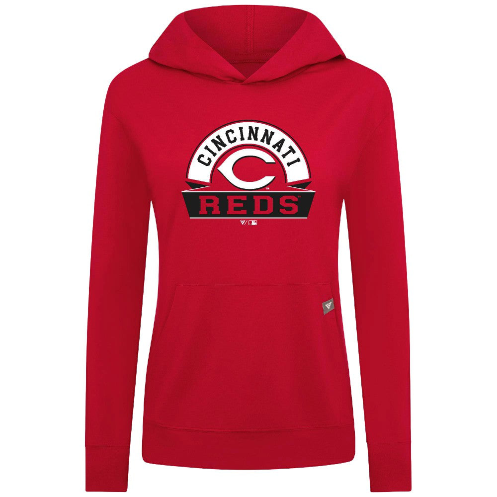 Cincinnati Reds Levelwear Women's Relay Banner Arch Long Sleeve T-Shirt Hoodie - Red Hoodies