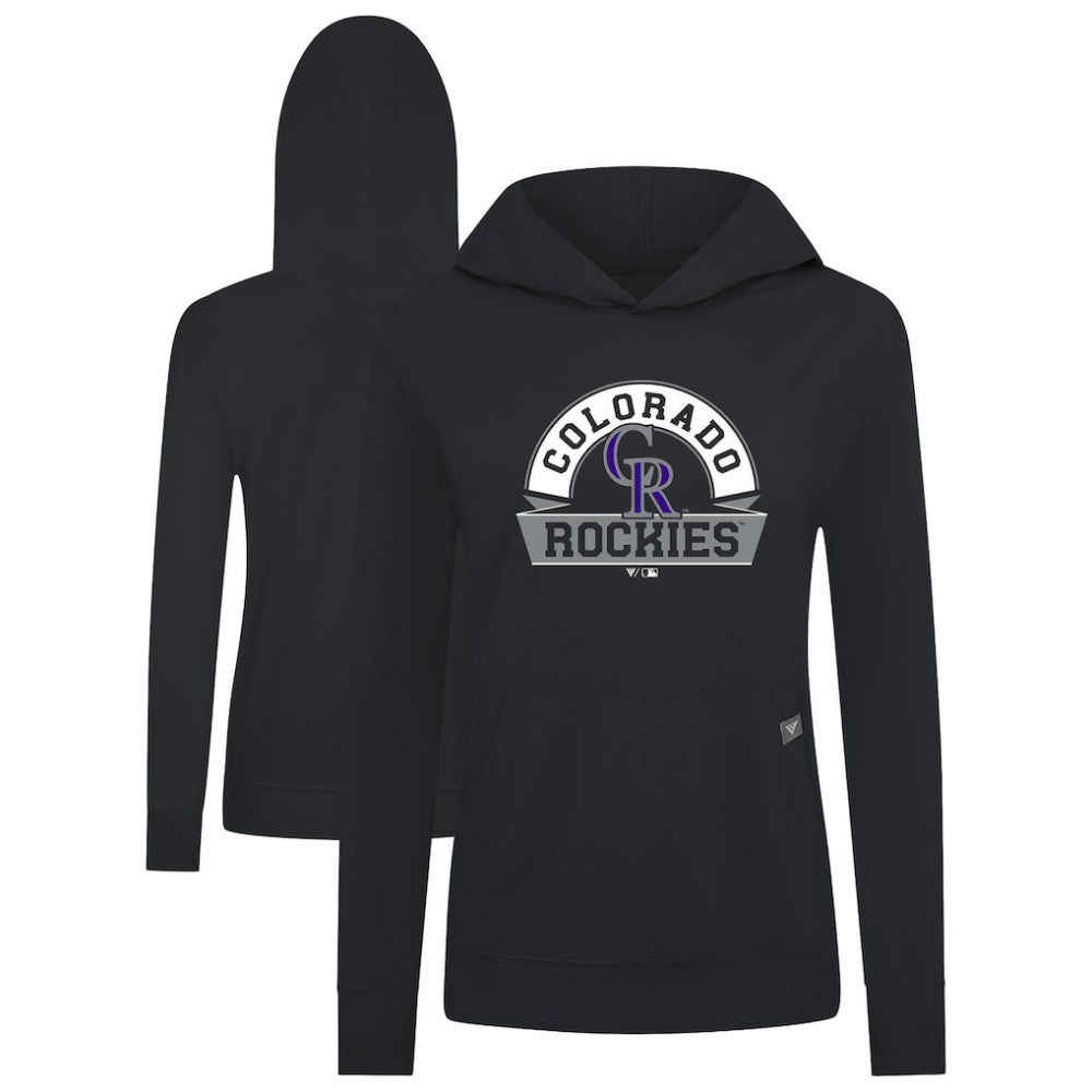 Colorado Rockies Levelwear Women's Relay Banner Arch Long Sleeve T-Shirt Hoodie - Black Hoodies