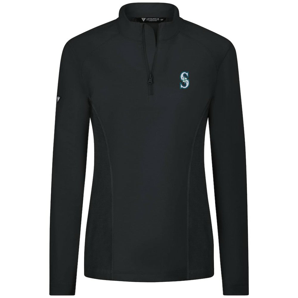 Seattle Mariners Levelwear Women's Upright Insignia 2.0 Quarter-Zip Tri-Blend Top - Black Tops