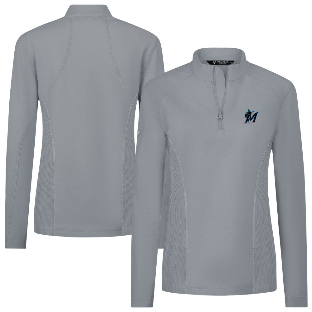 Miami Marlins Levelwear Women's Upright Insignia 2.0 Quarter-Zip Tri-Blend Top - Gray Tops