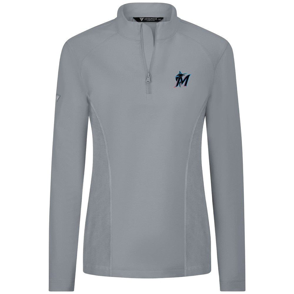 Miami Marlins Levelwear Women's Upright Insignia 2.0 Quarter-Zip Tri-Blend Top - Gray Tops