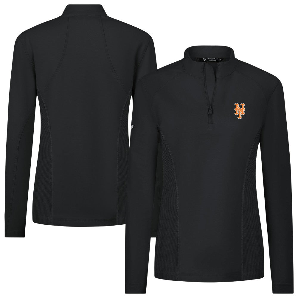 New York Mets Levelwear Women's Upright Insignia 2.0 Quarter-Zip Tri-Blend Top - Black Tops