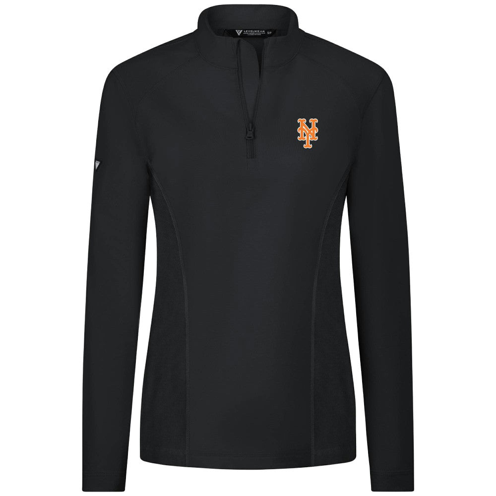 New York Mets Levelwear Women's Upright Insignia 2.0 Quarter-Zip Tri-Blend Top - Black Tops