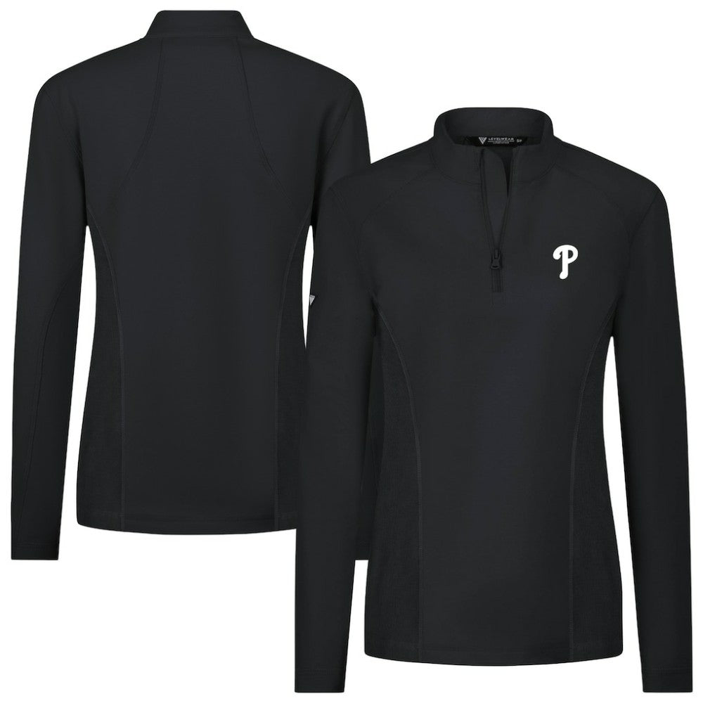 Philadelphia Phillies Levelwear Women's Upright Insignia 2.0 Quarter-Zip Tri-Blend Top - Black Tops