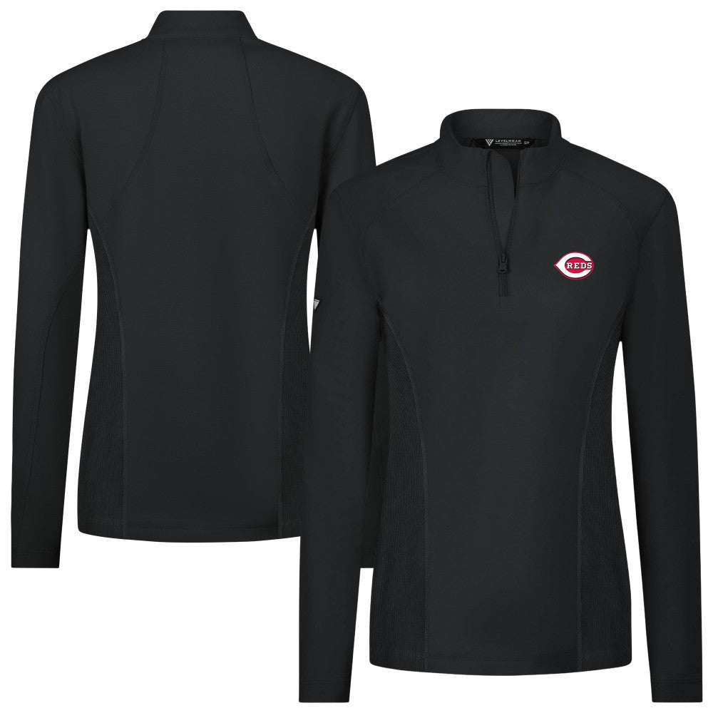 Cincinnati Reds Levelwear Women's Upright Insignia 2.0 Quarter-Zip Tri-Blend Top - Black Tops