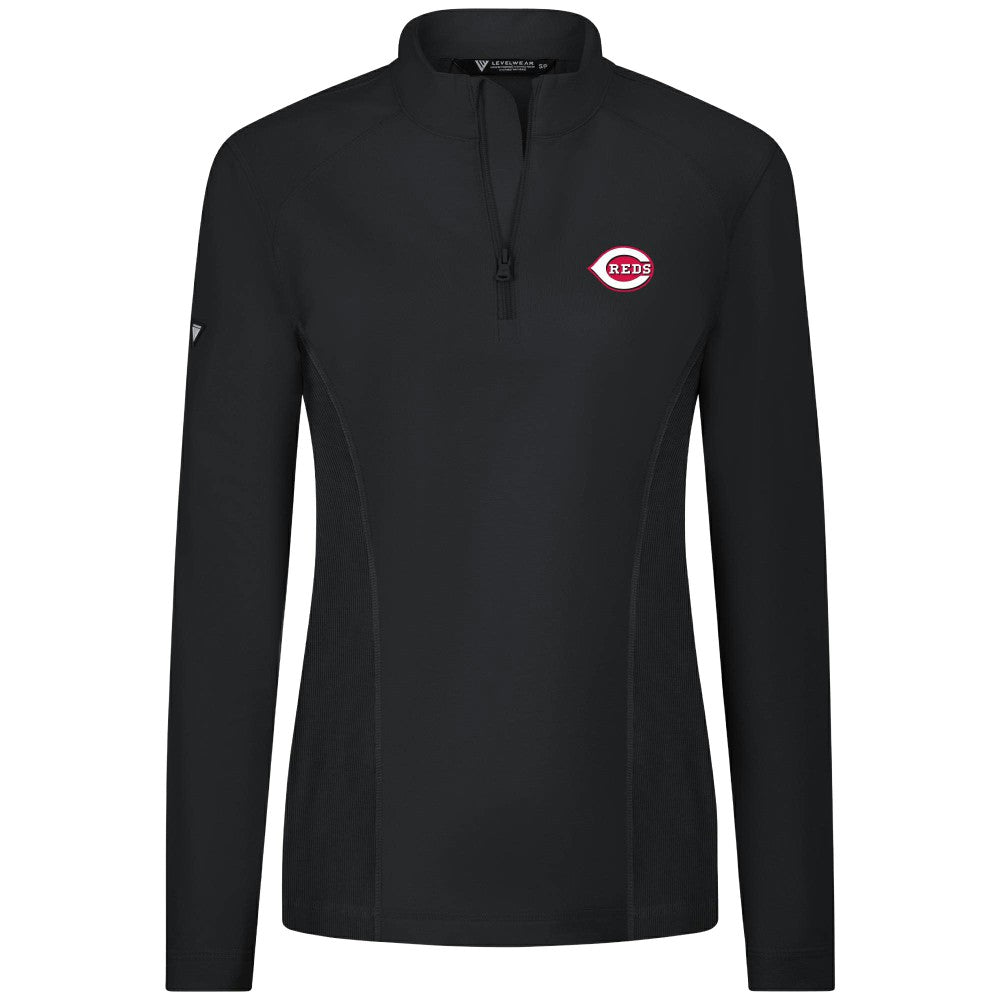 Cincinnati Reds Levelwear Women's Upright Insignia 2.0 Quarter-Zip Tri-Blend Top - Black Tops