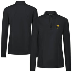 Pittsburgh Pirates Levelwear Women's Upright Insignia 2.0 Quarter-Zip Tri-Blend Top - Black Tops