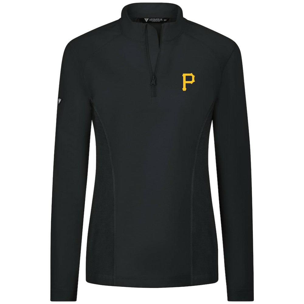 Pittsburgh Pirates Levelwear Women's Upright Insignia 2.0 Quarter-Zip Tri-Blend Top - Black Tops