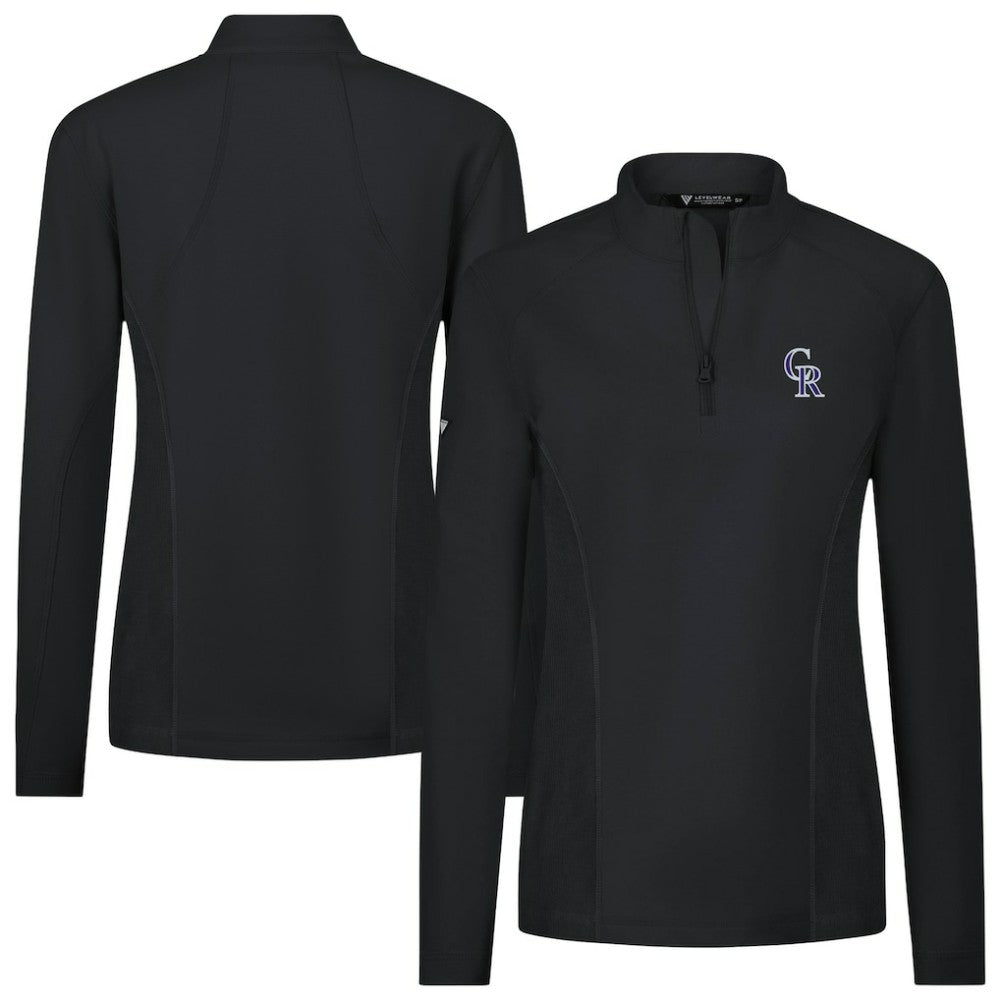 Colorado Rockies Levelwear Women's Upright Insignia 2.0 Quarter-Zip Tri-Blend Top - Black Tops