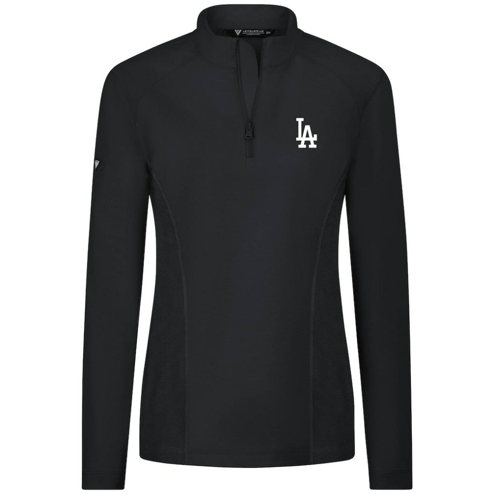 Los Angeles Dodgers Levelwear Women's Upright Insignia 2.0 Quarter-Zip Tri-Blend Top - Black Tops