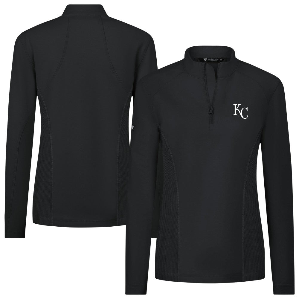 Kansas City Royals Levelwear Women's Upright Insignia 2.0 Quarter-Zip Tri-Blend Top - Black Tops