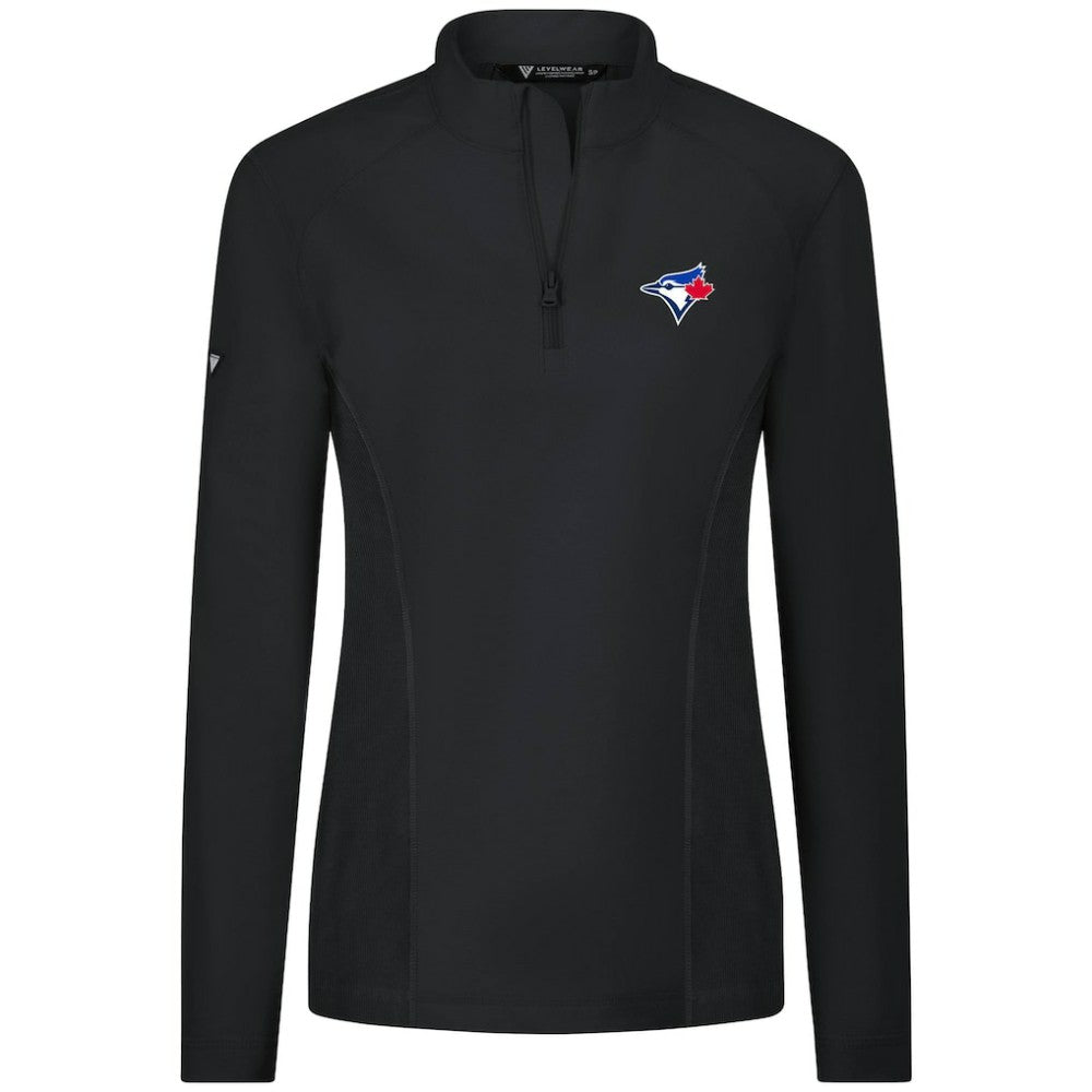 Toronto Blue Jays Levelwear Women's Upright Insignia 2.0 Quarter-Zip Tri-Blend Top - Black Tops