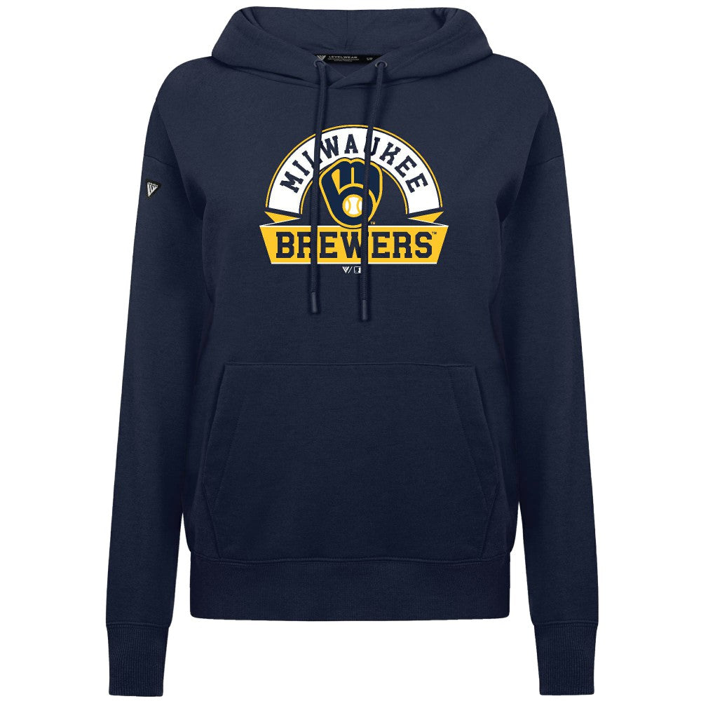 Milwaukee Brewers Levelwear Women's Adorn Banner Arch Hoodie - Navy Hoodies