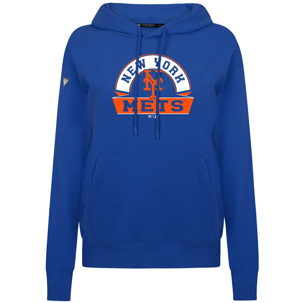 New York Mets Levelwear Women's Adorn Banner Arch Hoodie - Royal Hoodies