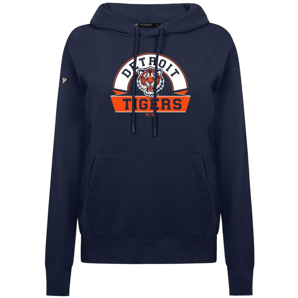 Detroit Tigers Levelwear Women's Adorn Banner Arch Hoodie - Navy Hoodies