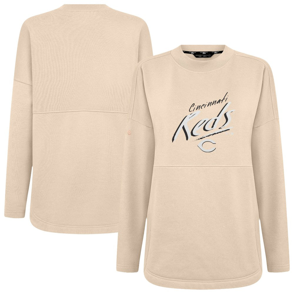 Cincinnati Reds Levelwear Women's Oversized Beaudry Sizzle Top - Khaki Tops