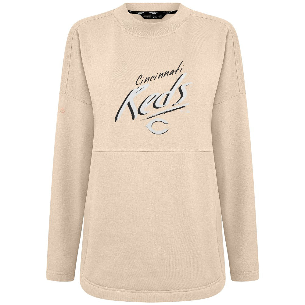 Cincinnati Reds Levelwear Women's Oversized Beaudry Sizzle Top - Khaki Tops
