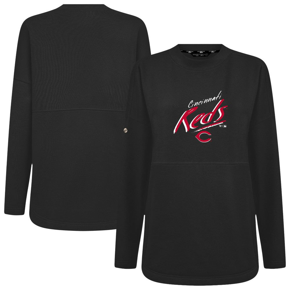 Cincinnati Reds Levelwear Women's Oversized Beaudry Sizzle Top - Black Tops