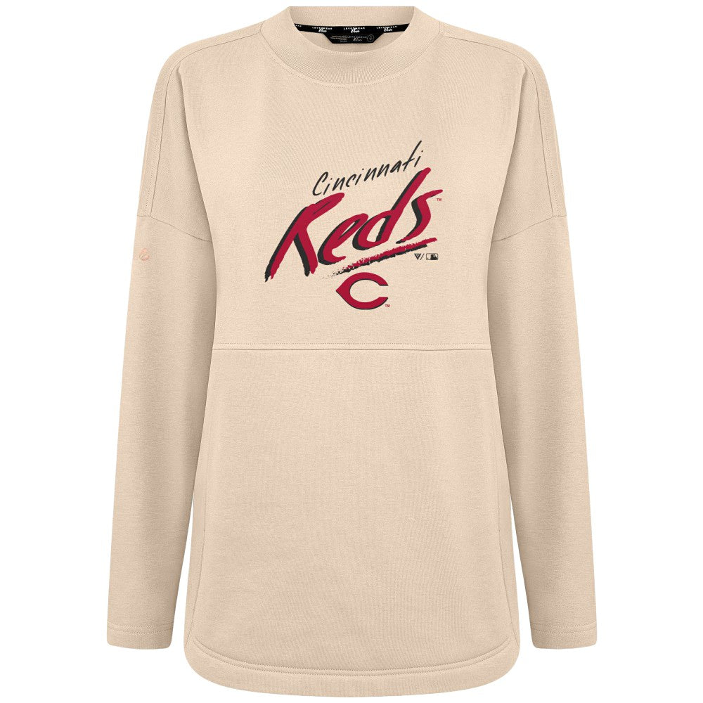 Cincinnati Reds Levelwear Women's Oversized Beaudry Sizzle Top - Khaki Tops