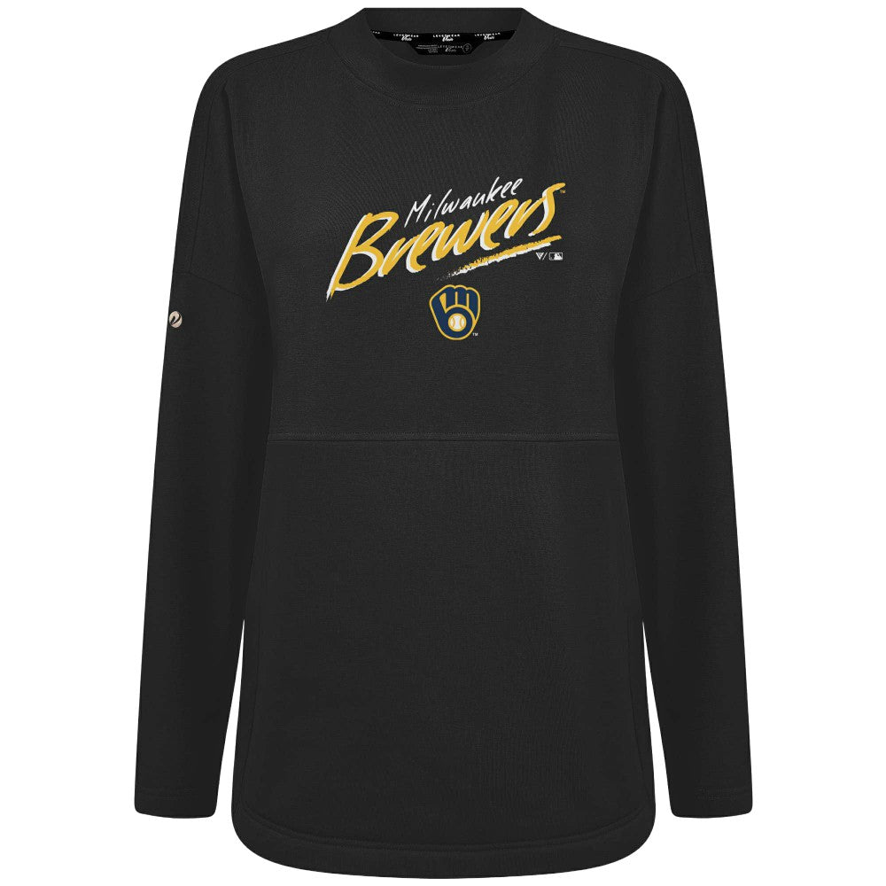 Milwaukee Brewers Levelwear Women's Oversized Beaudry Sizzle Top - Black Tops