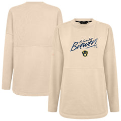 Milwaukee Brewers Levelwear Women's Oversized Beaudry Sizzle Top - Khaki Tops