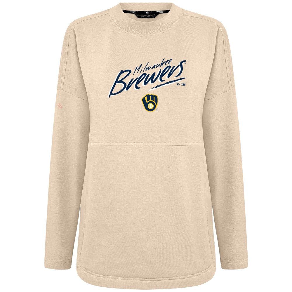 Milwaukee Brewers Levelwear Women's Oversized Beaudry Sizzle Top - Khaki Tops