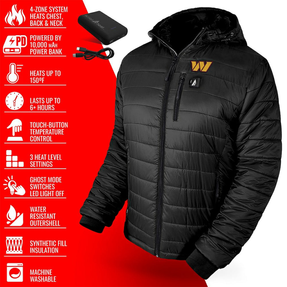 Washington Commanders ActionHeat 5V Battery Heated Full-Zip Hoodie Puffer Jacket Black