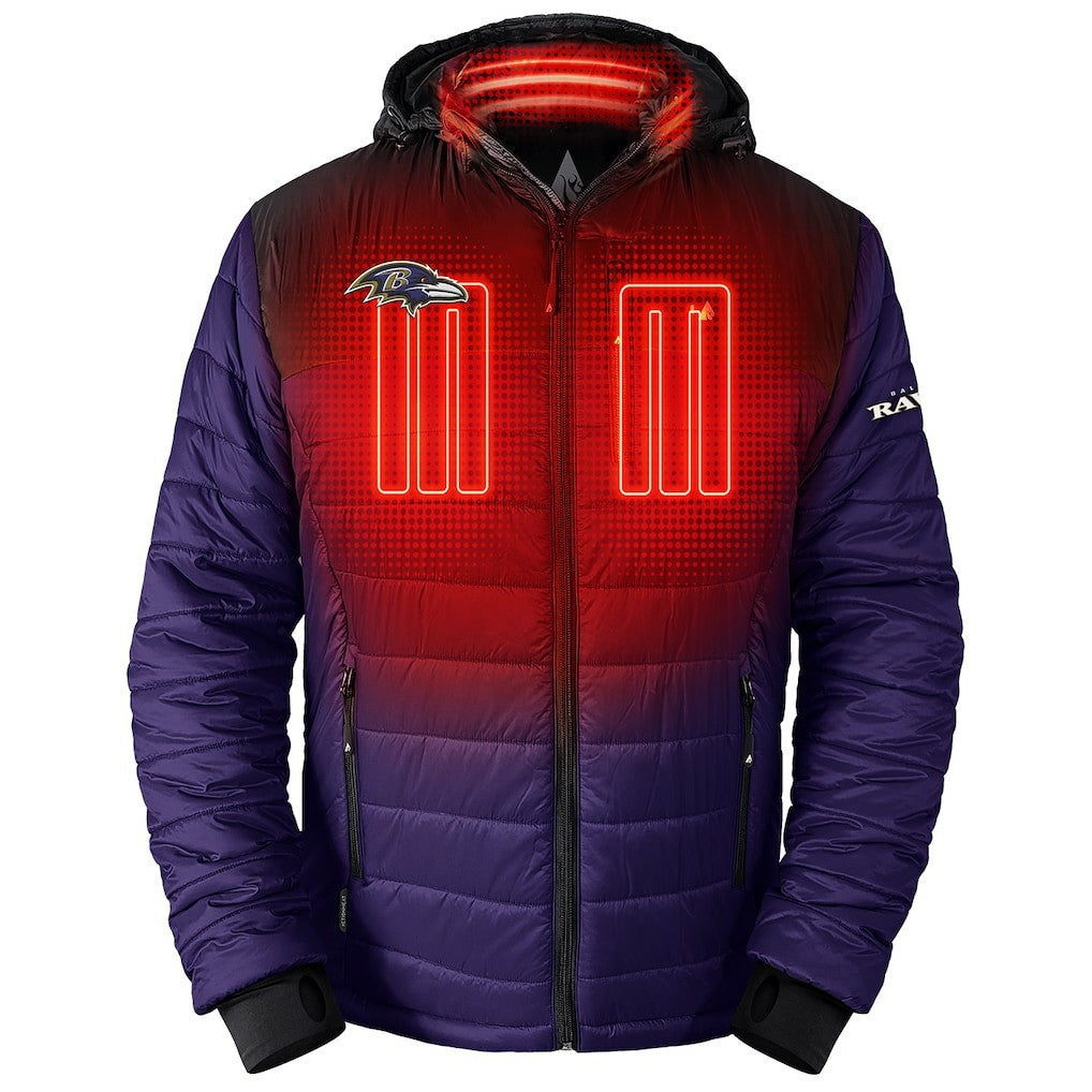 Baltimore Ravens ActionHeat 5V Battery Heated Full-Zip Hoodie Puffer Jacket Purple