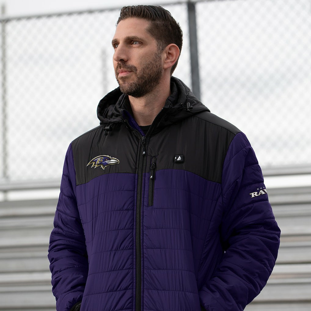 Baltimore Ravens ActionHeat 5V Battery Heated Full-Zip Hoodie Puffer Jacket Purple