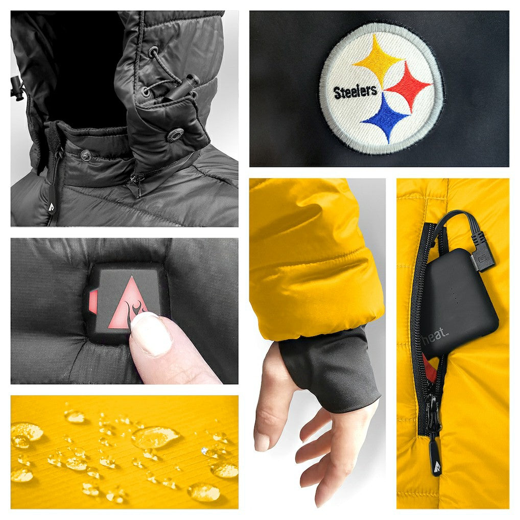 Pittsburgh Steelers ActionHeat 5V Battery Heated Colorblock Full-Zip Puffer Jacket Black/Gold