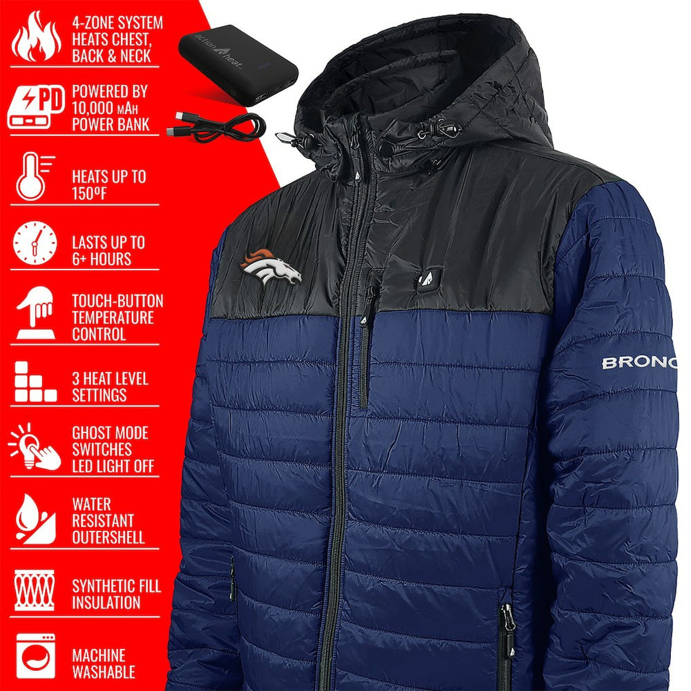 Denver Broncos ActionHeat 5V Battery Heated Colorblock Full-Zip Puffer Jacket Black/Navy