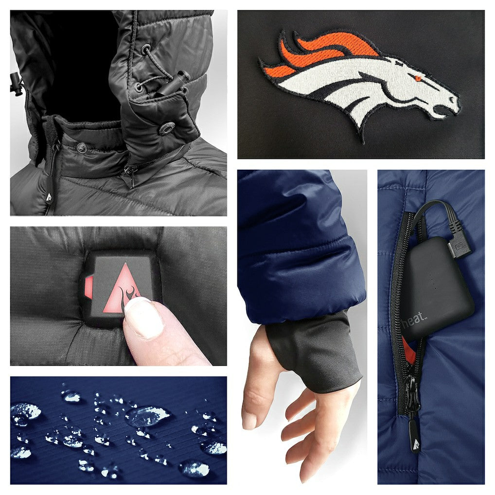 Denver Broncos ActionHeat 5V Battery Heated Colorblock Full-Zip Puffer Jacket Black/Navy