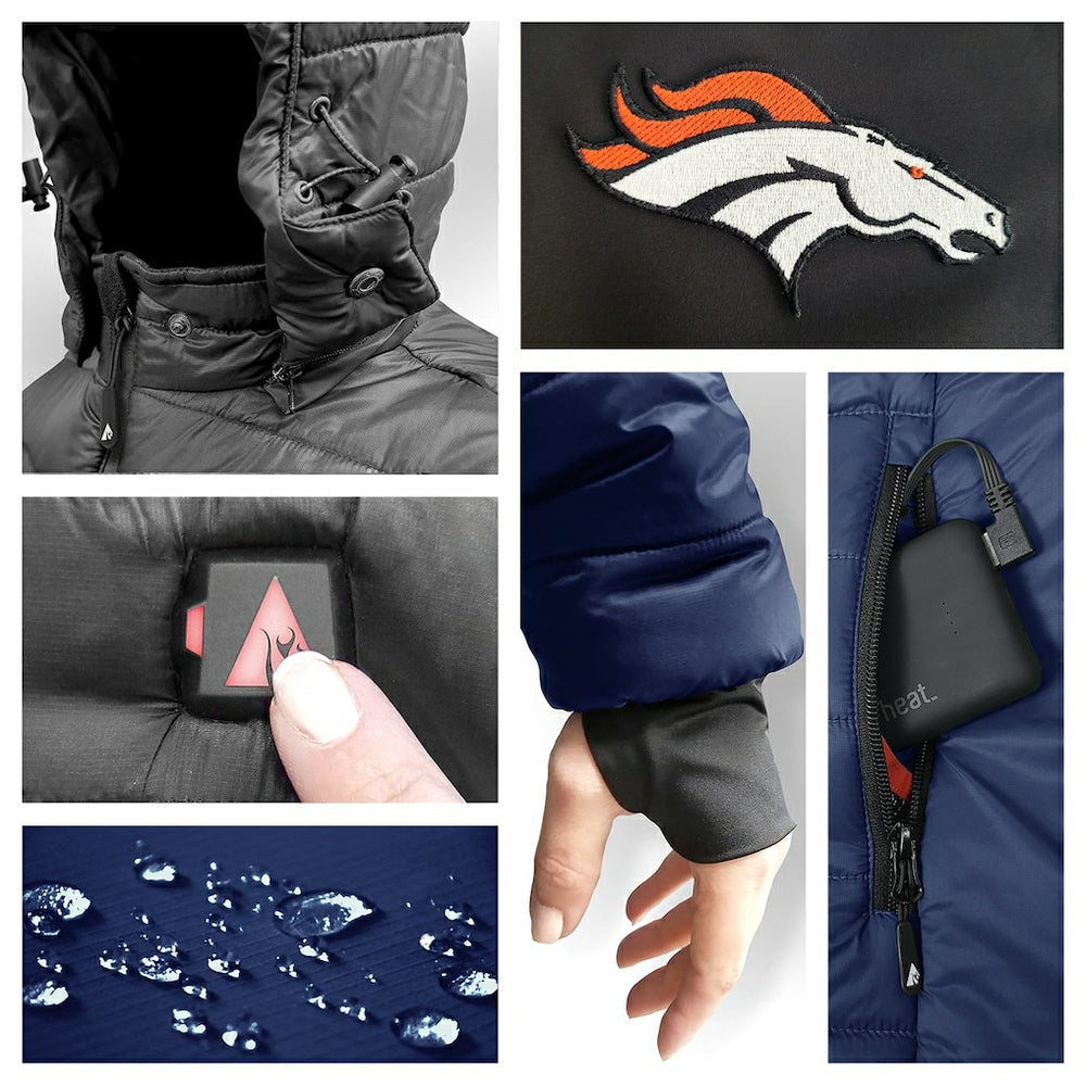 Denver Broncos ActionHeat 5V Battery Heated Colorblock Full-Zip Puffer Jacket Black/Navy
