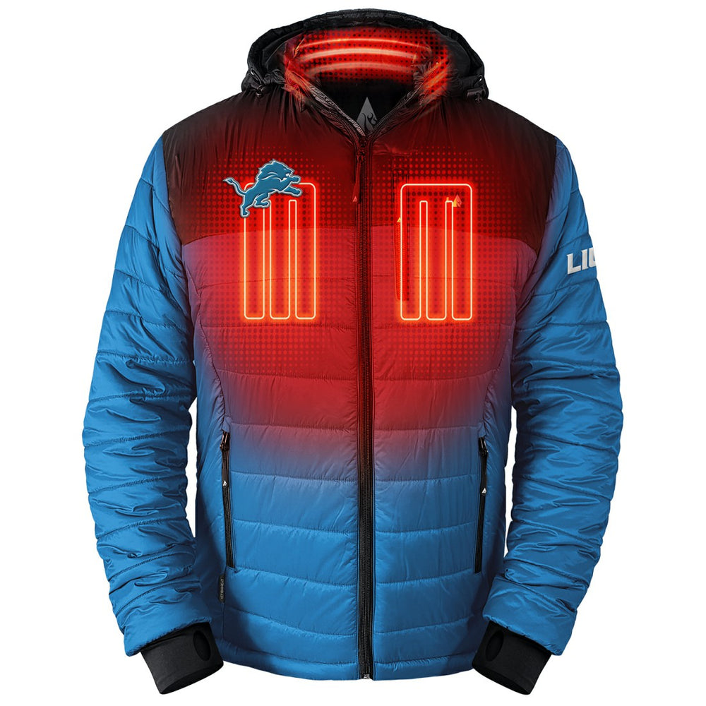 Detroit Lions ActionHeat 5V Battery Heated Colorblock Full-Zip Puffer Jacket Black/Blue