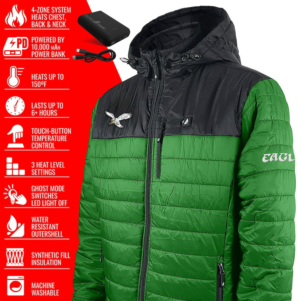 Philadelphia Eagles ActionHeat 5V Battery Heated Colorblock Full-Zip Puffer Jacket Black/Kelly Green