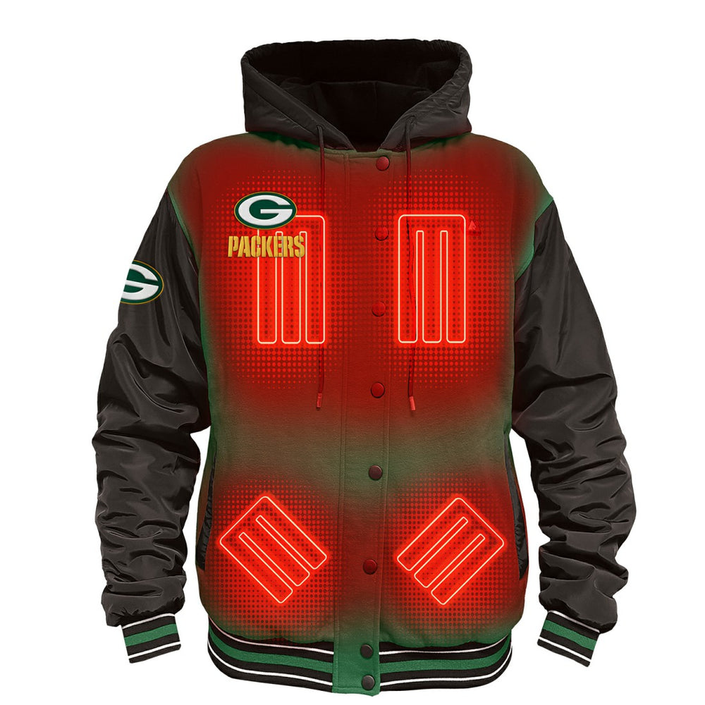 Green Bay Packers ActionHeat 5V Battery Heated Full-Snap Varsity Jacket Green/Black
