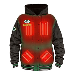 Green Bay Packers ActionHeat 5V Battery Heated Full-Snap Varsity Jacket Green/Black